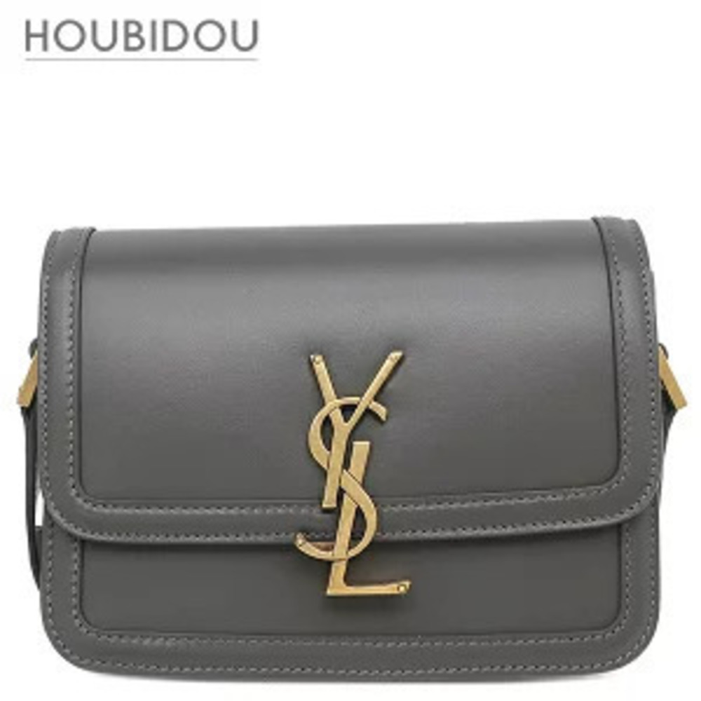 Saint Laurent Yves Solferino Shoulder Bag Gray Leather YSL Plate Cassandra